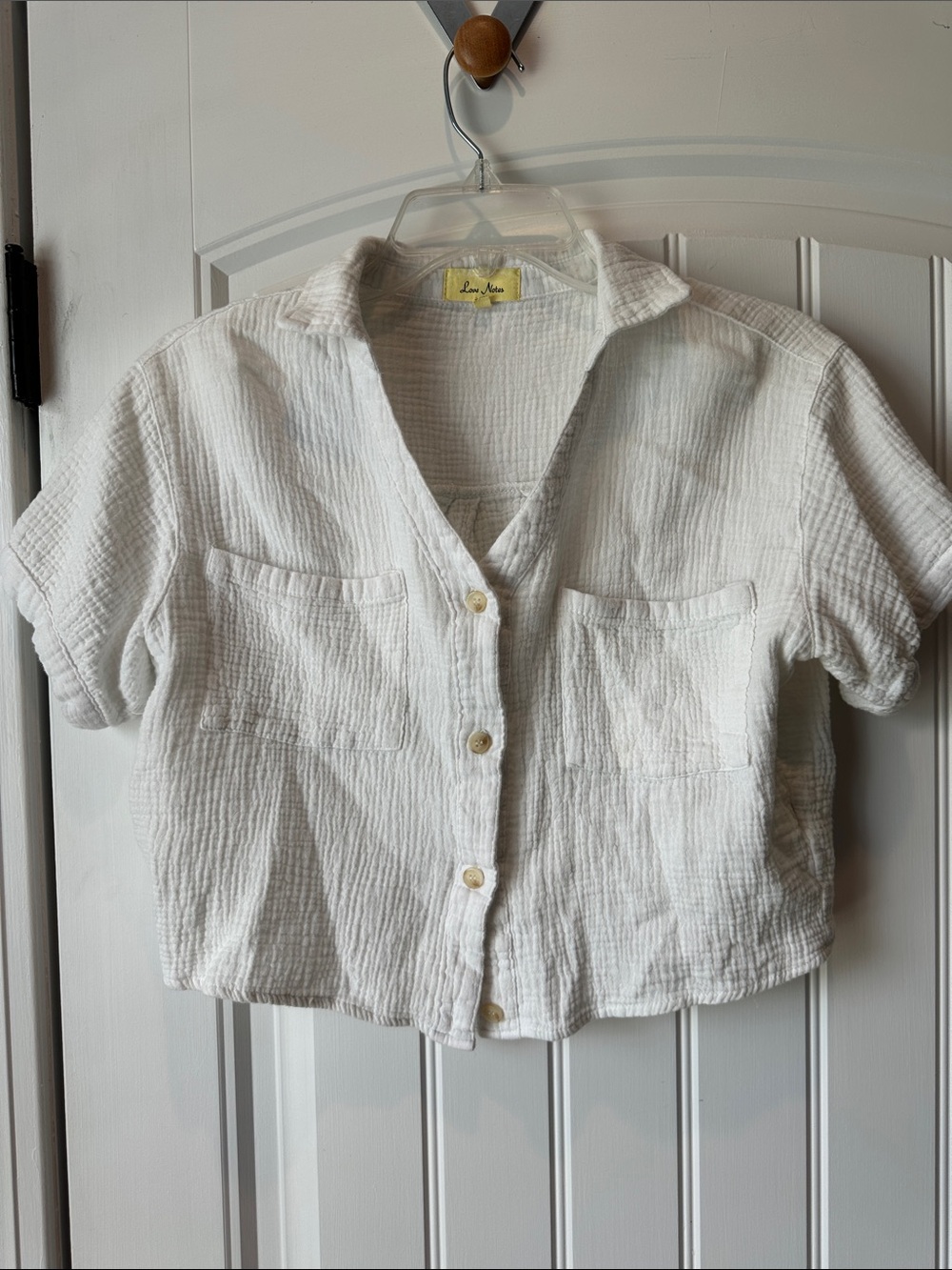 Love Notes White Textured Cotton Button-Front Kids Shirt